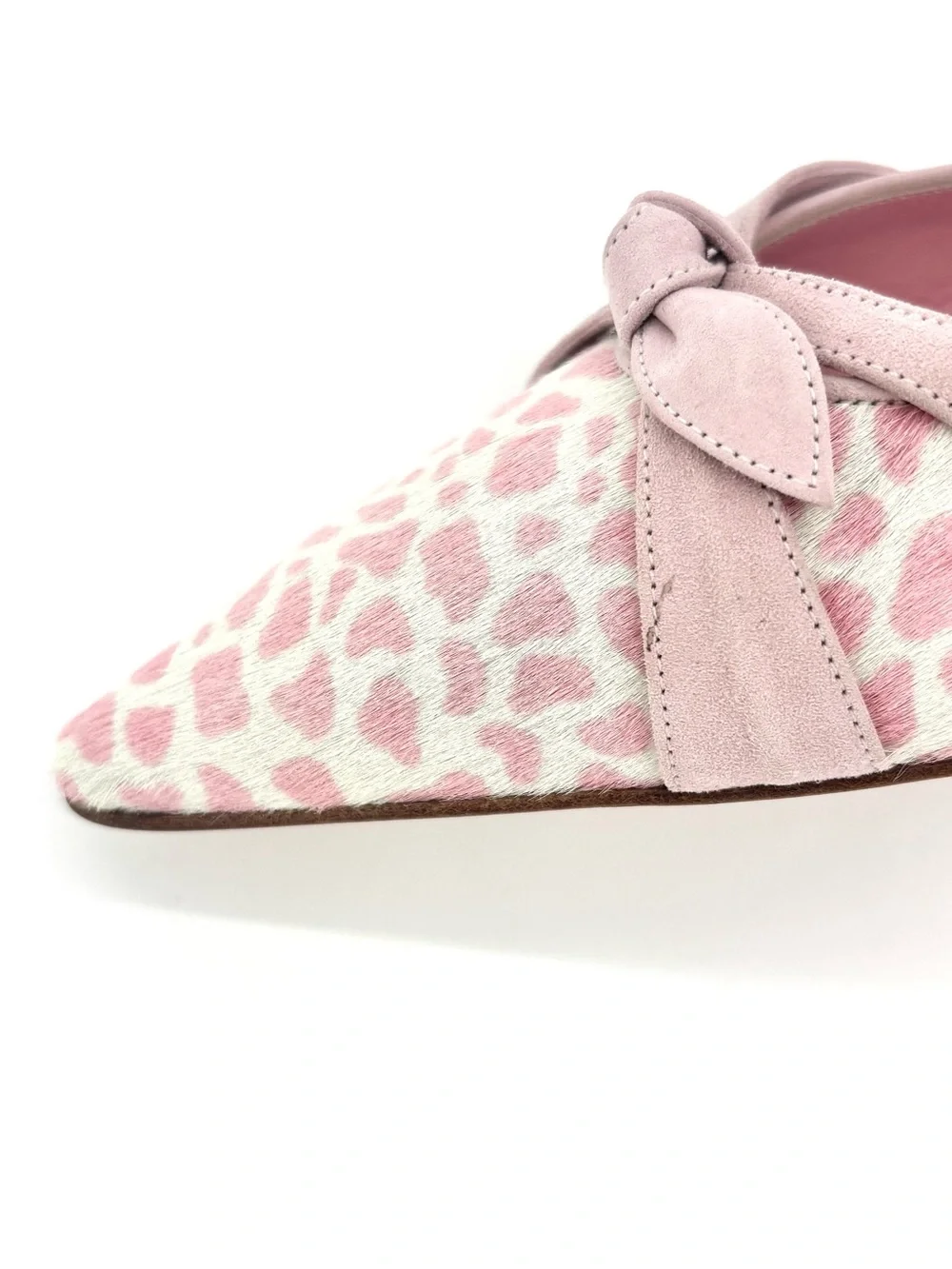 Manolo Blahnik Bow Pink Leopard Print Ponyhair Pointed Toe Kitten Heel Mules 41 - Picture 8 of 11